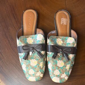 Coach Floral Signature Canvas Tassel Mule Loafers | Slip On Slides | Size 9